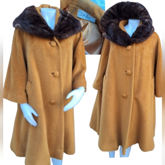 Lilli Ann 1950s mustard pumpkin mohair wing coat with Mink collar - Picture 1 of 16
